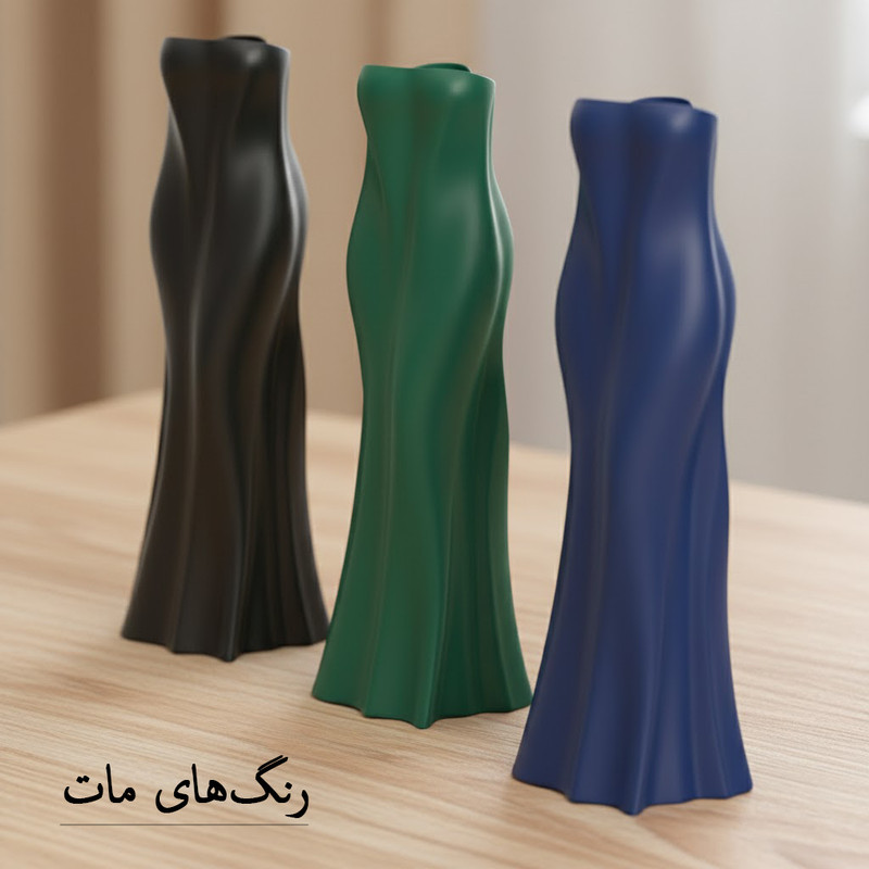 گلدان دکوری رومیزی استوانه‌ای مدل لباس مجلسی از سنگ مصنوعی با ارتفاع 18 سانتی‌متر، مناسب گل‌های آپارتمانی، طراحی هنرمندانه و پوشش رنگ مات و براق مقاوم
