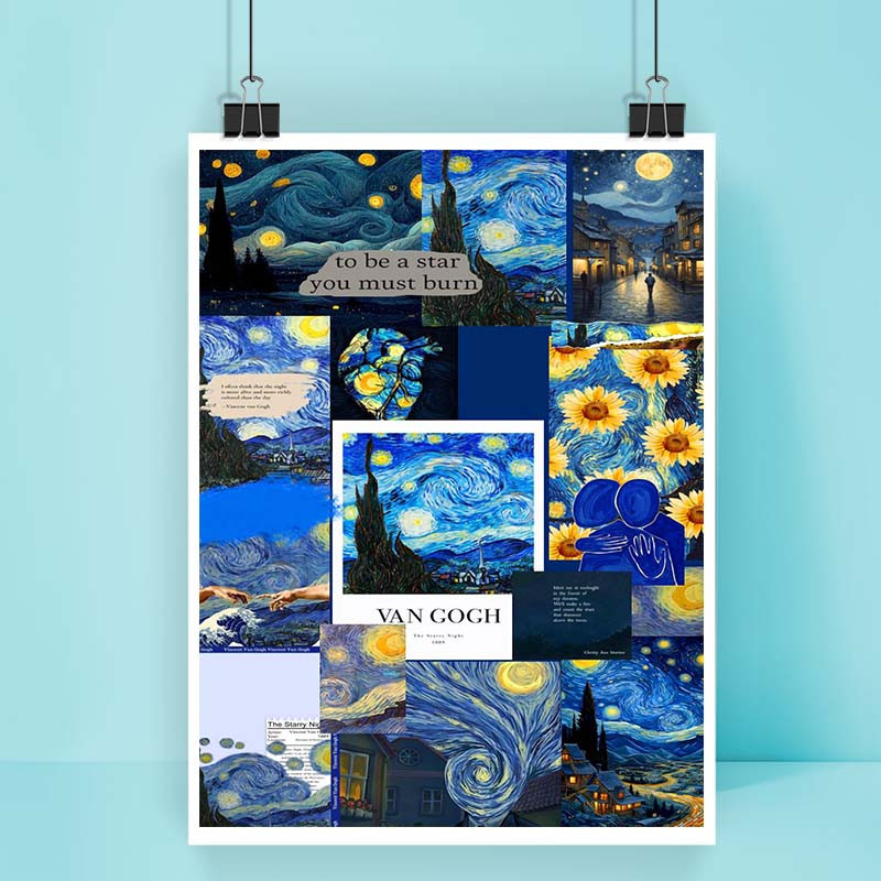 پوستر کارنيکا طرح شب پرستاره فانتزی ون‌گوگ Fantasy Starry Night Van Gogh کد 39871 مجموعه 8 عددی