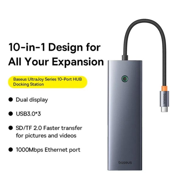 هاب 10 پورت USB-C بیسوس مدل Clarity New 4K 60HZ