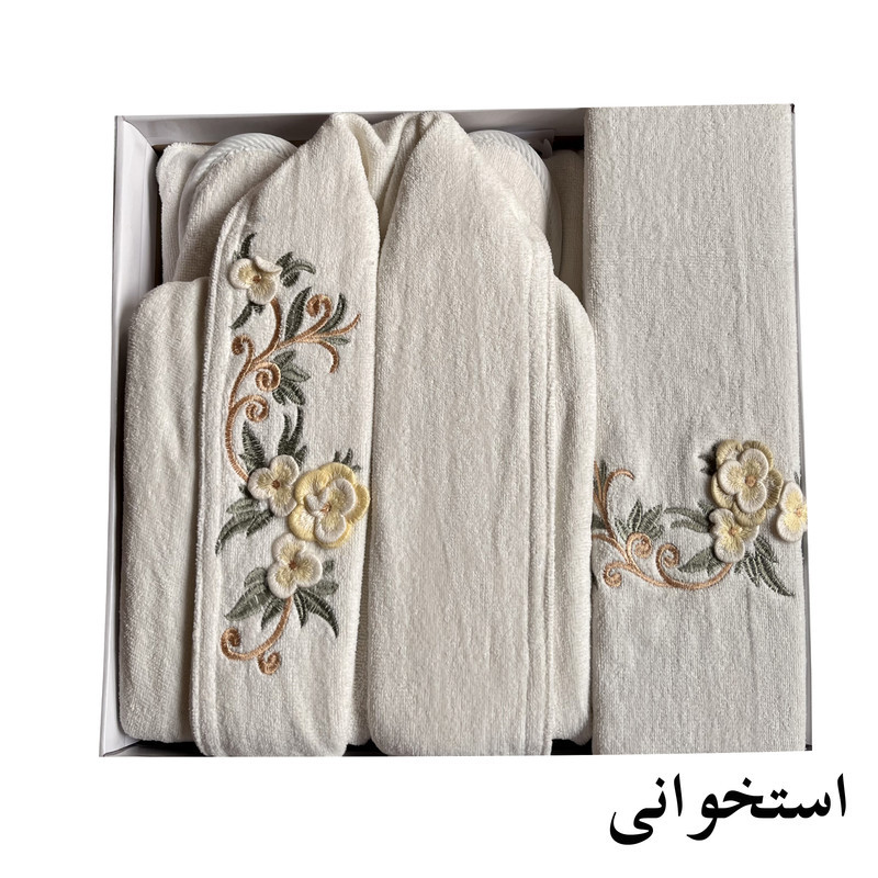 سرویس حوله پالتویی 4 تکه طرح ماریبور مدل گلبرگ کد 1