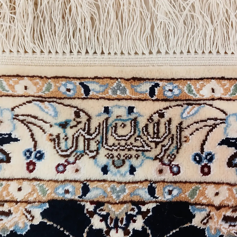 فرش دستبافت ۳ متری مدل کناره افشان نایین ۶لا کد 1086 - 1085 زمینه سرمه ای مجموعه ۲ عددی