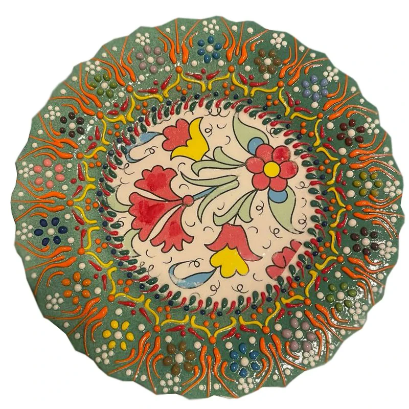 بشقاب میناکاری مدل نقش برجسته لب کنگره ای کد K181 بسته 6 عددی