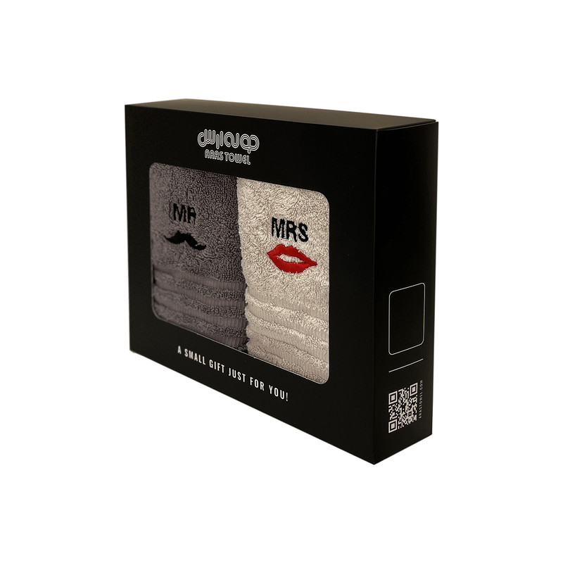 حوله دستی ارس مدل Mr and Mrs سایز 40x60 بسته 2 عددی