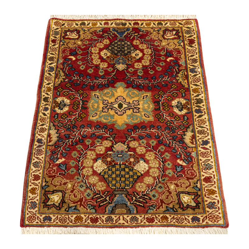 فرش دستبافت نیم متری طرح بیجار کد 45P704 زمینه لاکی