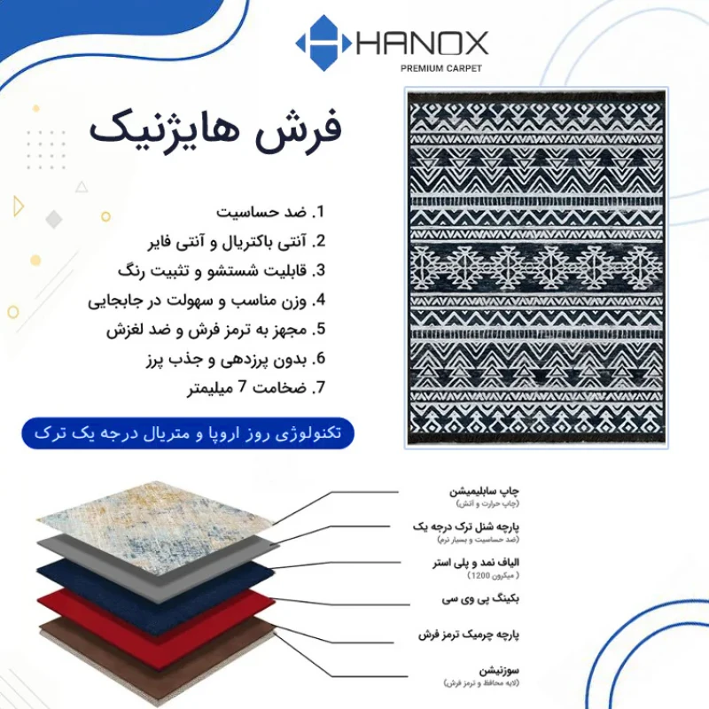 فرش ماشینی 1000 شانه زمینه مشکی حاشیه طوسی هانوکس مدل مراکشی کد MHX.012.1