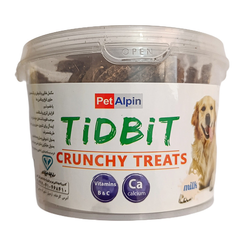 تشویقی سگ تیدبیت مدل CRUNCHY TREATS طعم شیر وزن 160 گرم