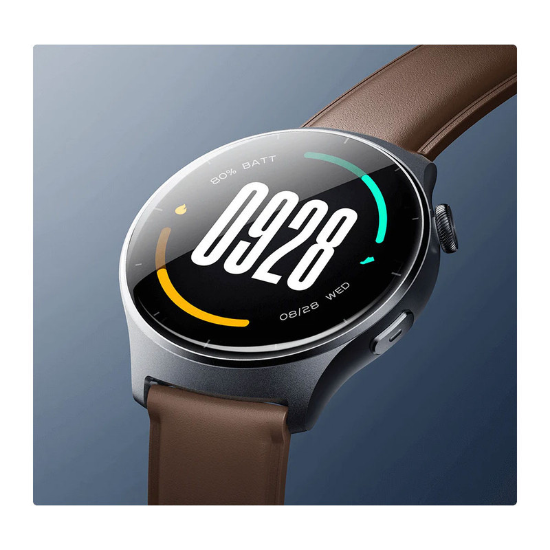 ساعت هوشمند میبرو مدل Watch Lite 3 مناسب برای ورزش، روزمره، رسمی، دارای قابلیت‌های صفحه نمایش رنگی و لمسی، قابلیت مکالمه از طریق بلوتوث، بند چرم، فرم صفحه دایره