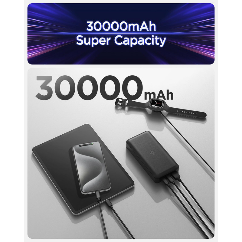 پاوربانک 30 وات اسپیگن مدل PA2305 ظرفیت 30000 میلی‌آمپرساعت به همراه کابل USB-C