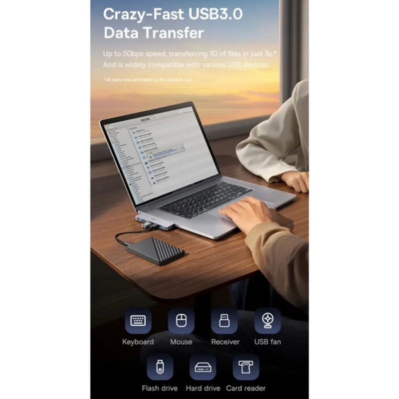 هاب 5 پورت USB-C بیسوس مدل  BS-OH180  Direct Link Type