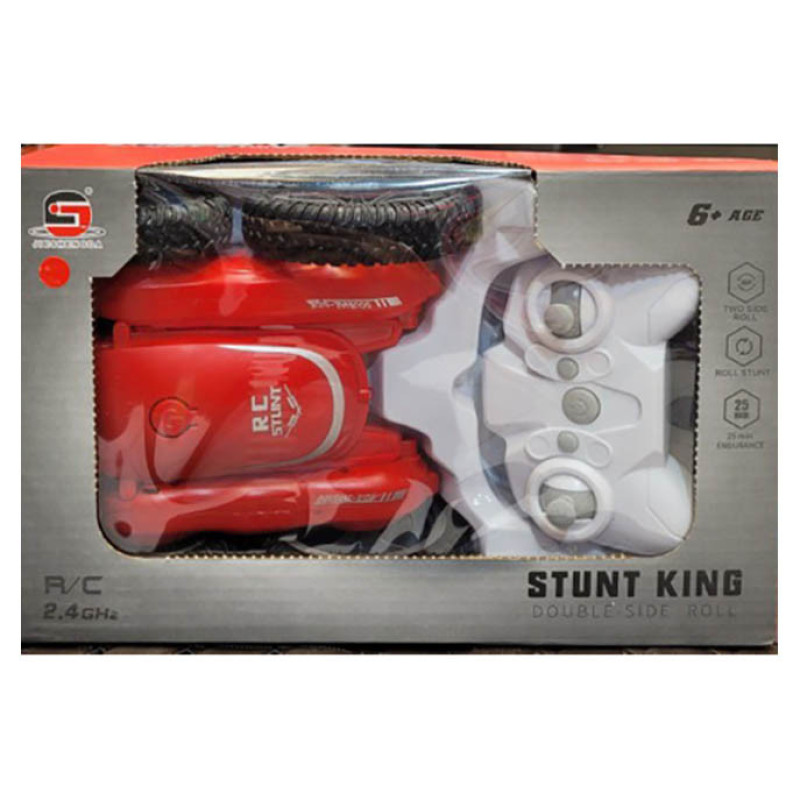 ماشین بازی کنترلی مدل Stunt King مقیاس 1:28 با حرکات آکروباتیک 360 درجه، کنترل بی‌سیم 2.4 گیگاهرتز، برد 40 متر، باتری قابل شارژ و فنر تعادل خودکار