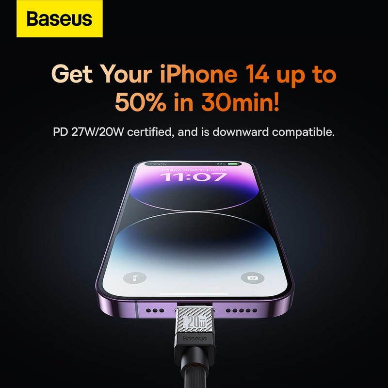 کابل تبدیل USB-C به لایتنینگ بیسوس مدل cakw000101 طول 2متر