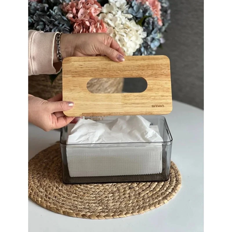 جای دستمال کاغذی لیمون مدل رویه چوبی کد RM2