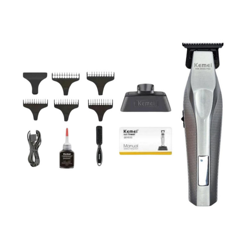ماشین اصلاح موی صورت شارژی کیمی مدل KM-3023-702 با تیغه سرامیک و استیل ضد التهاب، باتری لیتیوم یون 2000 میلی‌آمپر ساعت، نمایش وضعیت باتری و طراحی ارگونومیک مقاوم در برابر ضربه