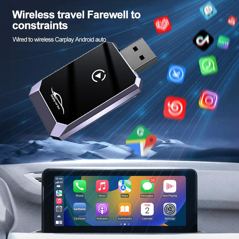 کارپلی و اندروید اتو مدل Wireless CarPlayAndroid Auto Q1Y به همراه مبدل USB به USB-C
