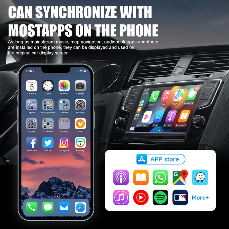 کارپلی و اندروید اتو مدل Wireless P9593 CarplayAndroid Auto به همراه مبدل USB به USB-C