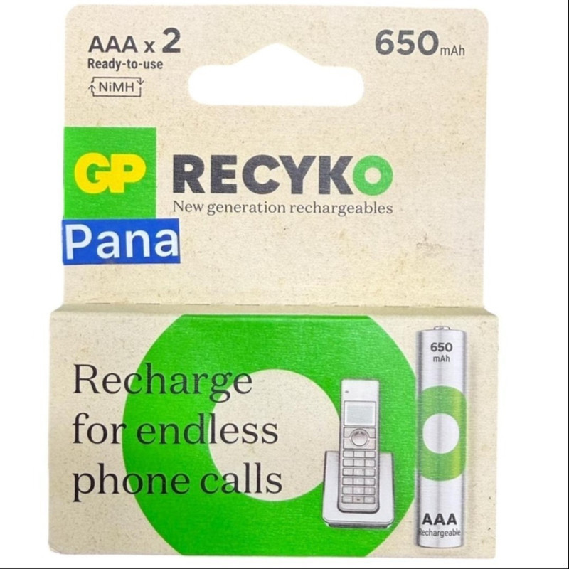 باتری نیم قلم قابل شارژ جی پی مدل 650mah  بسته 2 عددی