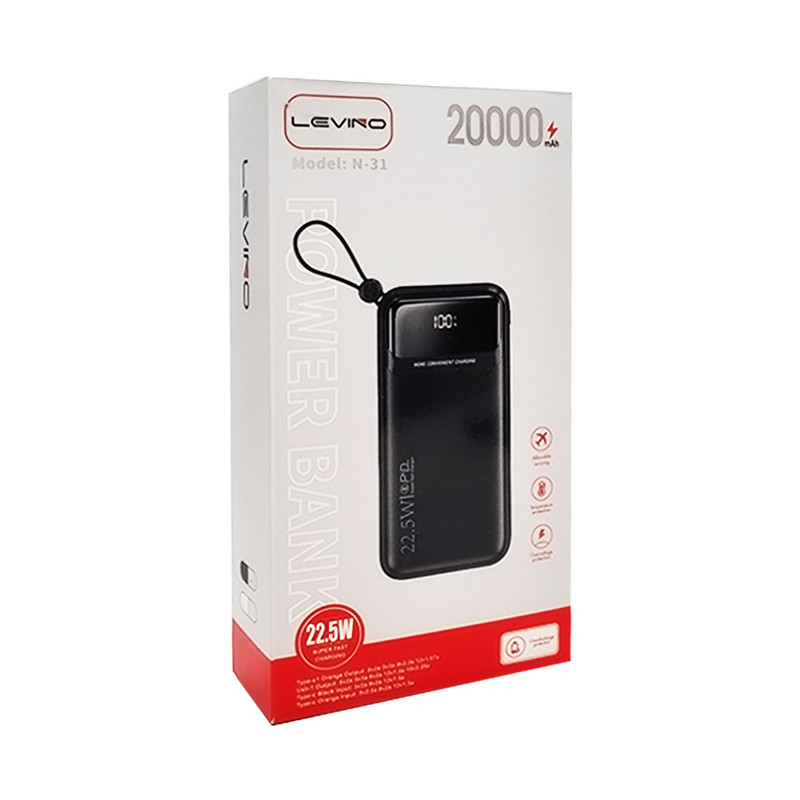 پاوربانک 22.5 وات لوینو مدل N-31 ظرفیت 20000 میلی‌آمپرساعت