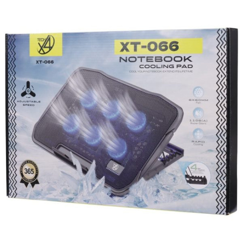 پایه خنک‌کننده لپ‌تاپ ایکس فورتک مدل xt-066 دارای شش عدد فن مناسب برای لپ تاپ‌های 17.1 اینچی و بزرگتر