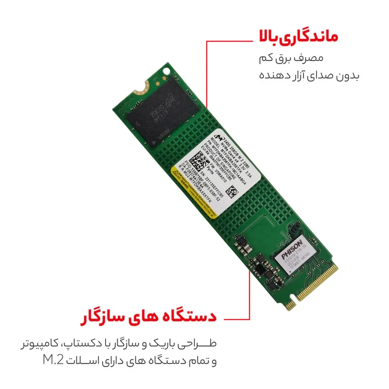 اس اس دی اینترنال میکرون مدل Micron 2450 256GB M.2 PCIe Gen4 x4 NVMe 3D-NAND ظرفیت 256 گیگابایت