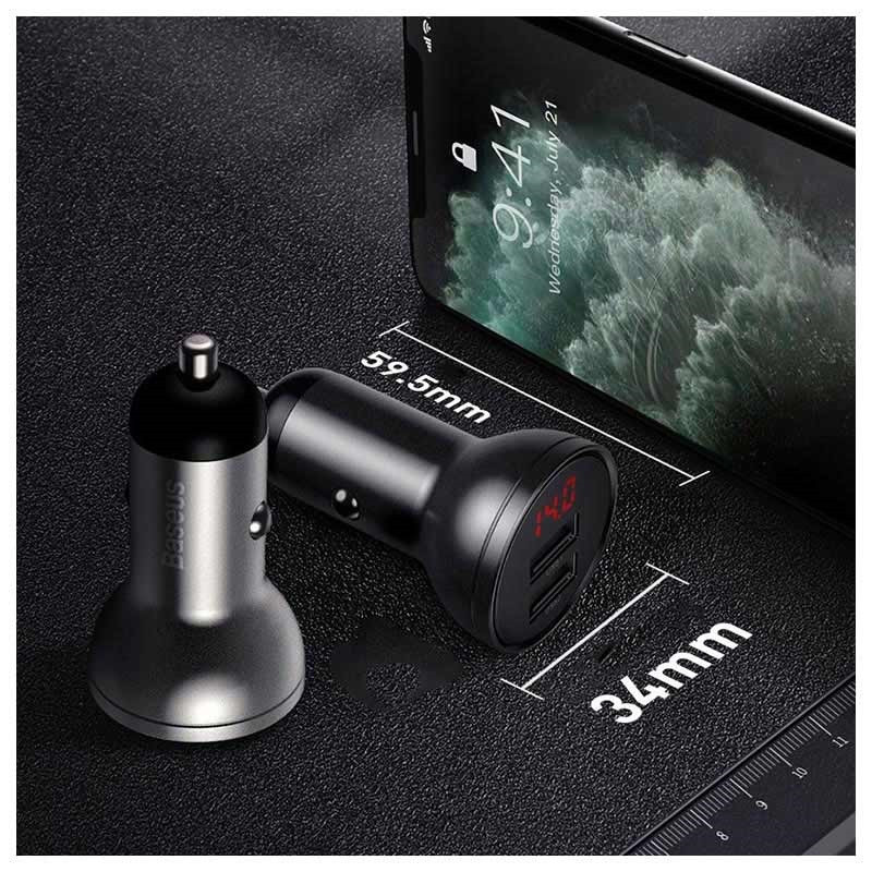 شارژر فندکی  باسئوس مدل Car Charger Suit-24W به همراه کابل تبدیل microUSB USB-C  لایتنینگ