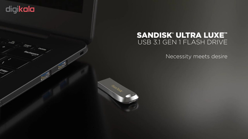 فلش مموری سن دیسک Ultra Luxe ظرفیت 64 گیگابایت با رابط USB 3.1 سرعت خواندن تا 150 مگابایت بر ثانیه، بدنه فلزی مقاوم، پشتیبانی از نرم‌افزار رمزگذاری اطلاعات