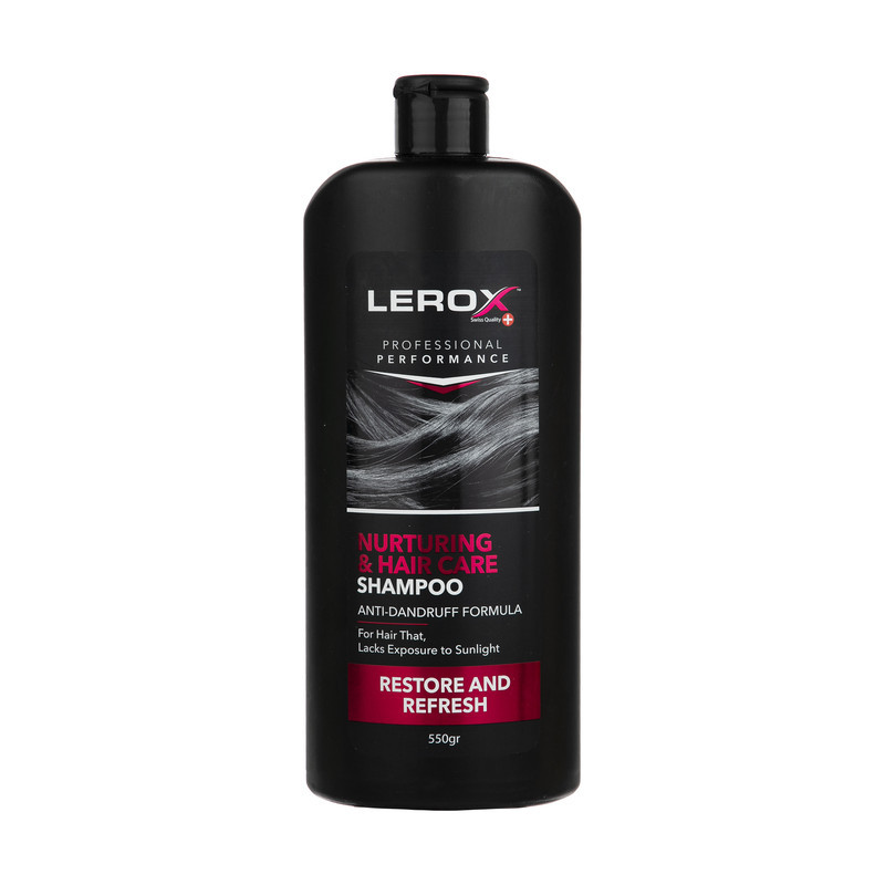 شامپو مو تقویت‌کننده مو لروکس مخصوص موهای آسیب‌دیده و خشک، وزن 550 گرم مدل Nurturing & Hair Care، ترمیم‌کننده، براق‌کننده، برطرف‌کننده وز مو، الکتریسیته مو و لطافت‌بخش با عصاره جلبک گالبنا