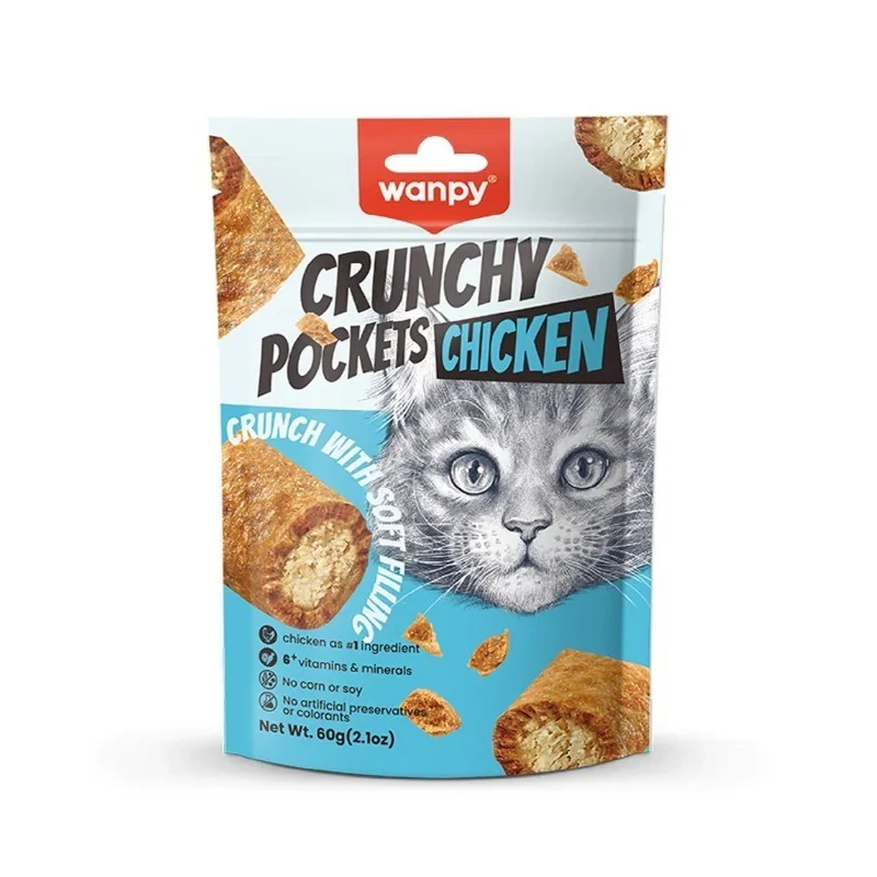 تشویقی گربه ونپی مدل Crunchy Pockets Chicken با طعم مرغ وزن 60 گرم