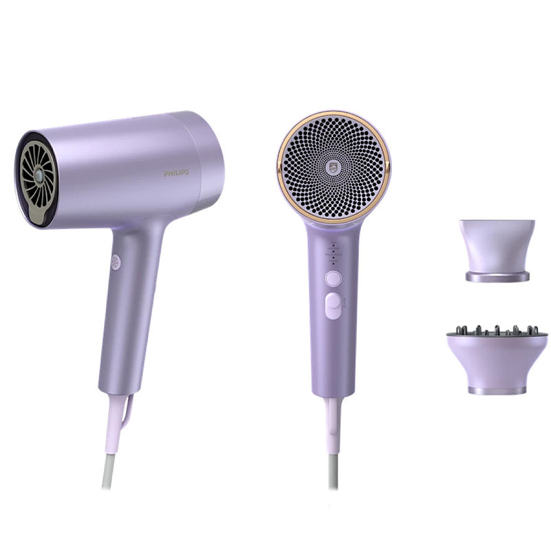 سشوار حرفه‌ای 1800 وات فیلیپس مدل BHD720، موتور DC، وزن 950 گرم، دارای سری دیسپانسر، متمرکز‌کننده باریک با ویژگی فرکنندگی، صاف‌کنندگی، حجم‌دهندگی، با قابلیت فناوری تولید یون