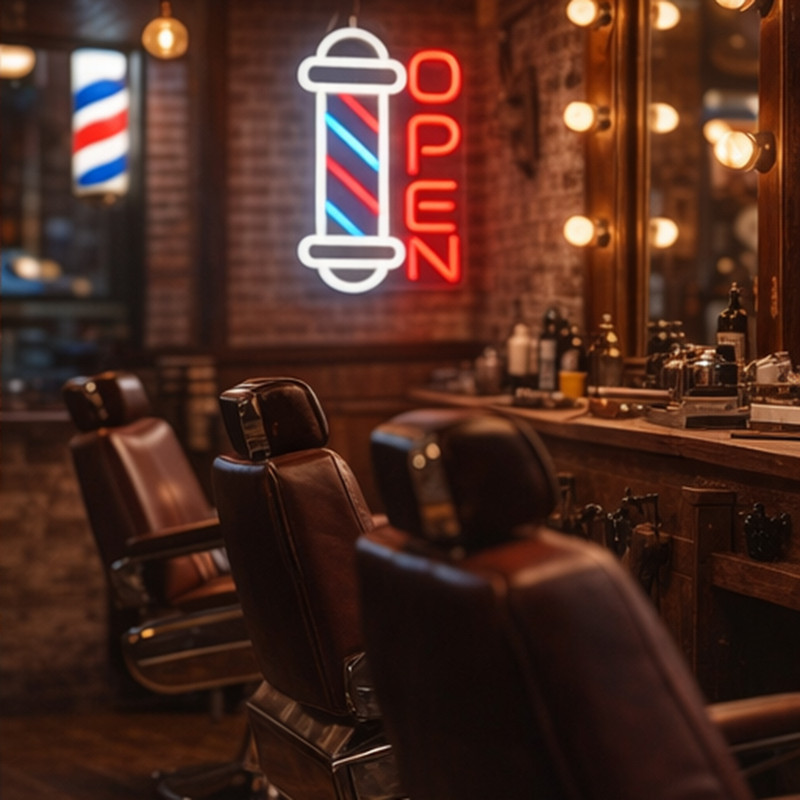 چراغ نئونی طرح Barbershop OPEN کد BA40X25