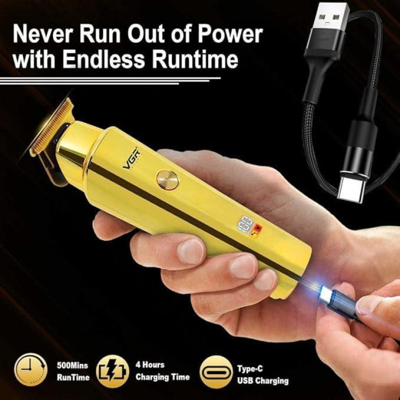 ماشین اصلاح موی سر و صورت وی جی آر مدل V-947 با تیغه استیل ضد زنگ، باتری لیتیوم یونی 2000 میلی‌آمپر، 500 دقیقه استفاده پس از شارژ، طراحی ارگونومیک و قابلیت اصلاح حجم زن