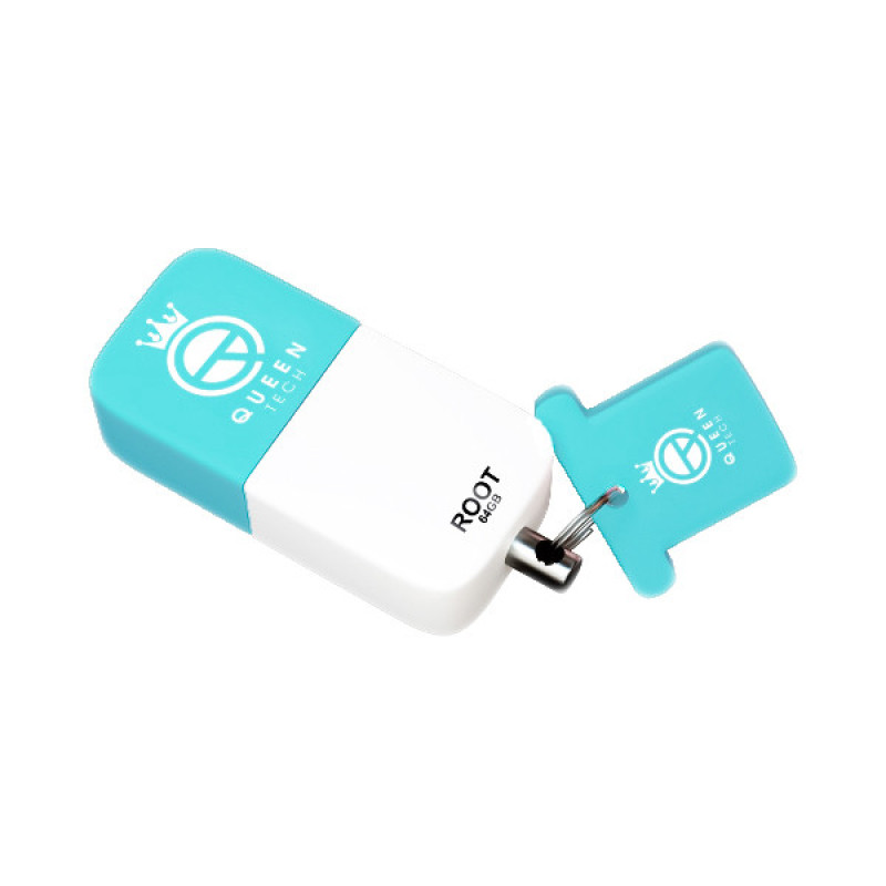 فلش مموری کوئین تک مدل ROOT ظرفیت 64 گیگابایت با رابط USB 2.0 و سرعت خواندن 25 مگابایت بر ثانیه، طراحی درپوش‌دار و بند آویز، سازگار با تمام سیستم‌عامل‌ها و دستگاه‌های مختلف