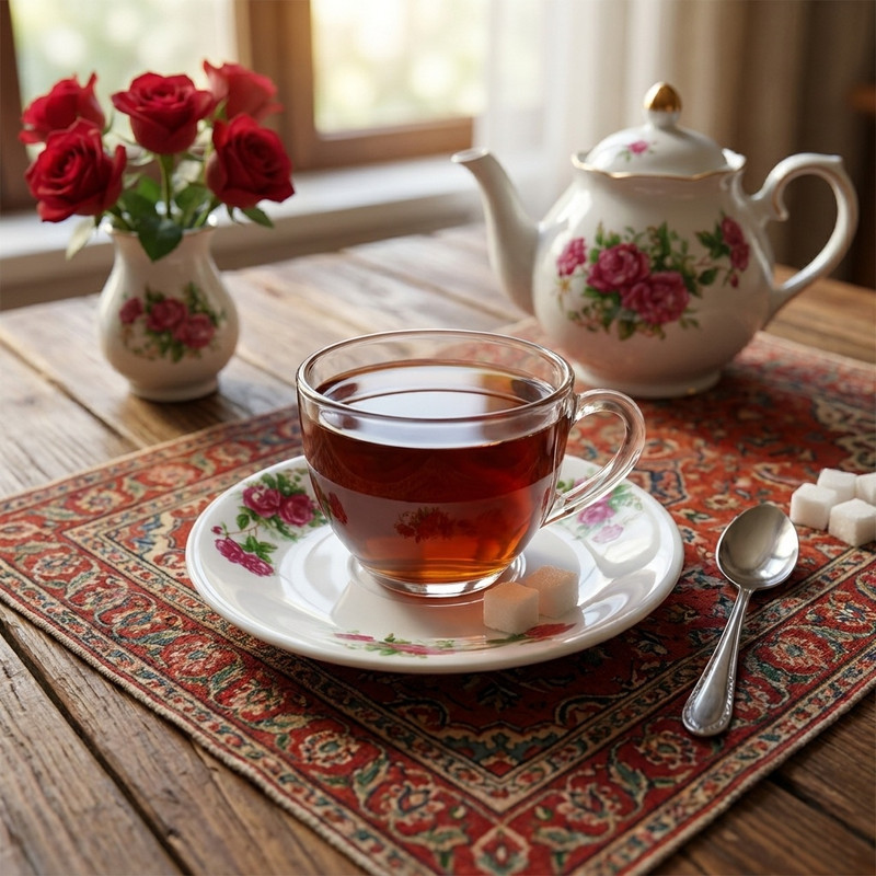 نعلبکی مدل گل سرخی نوستالژی بسته 6 عددی