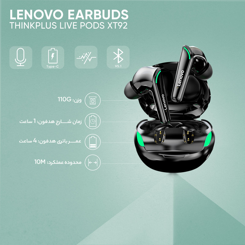 هدست مخصوص بازی بلوتوثی لنوو مدل Thinkplus Live Pods XT92