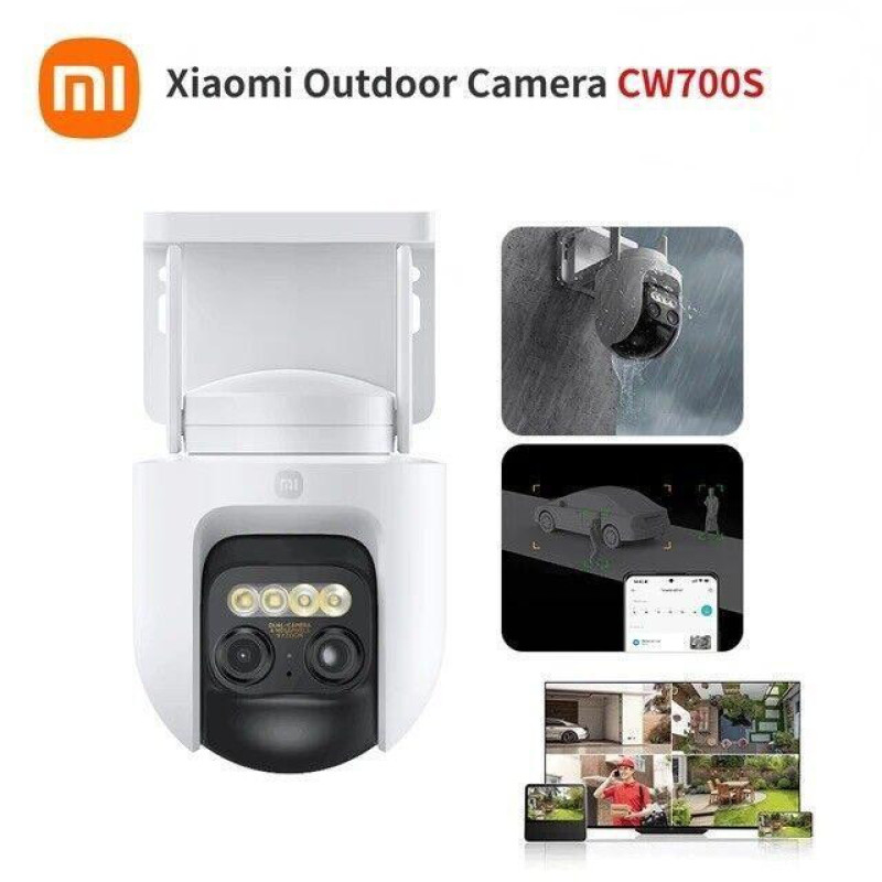 دوربین مداربسته تحت شبکه فضای باز شیائومی مدل Outdoor CW700S با رزولوشن 2560x1440، زوم هیبریدی 9 برابری، قابلیت چرخش Pan و Tilt، دید در شب، تشخیص انسان، مکالمه دوطرفه و مقاوم در برابر آب