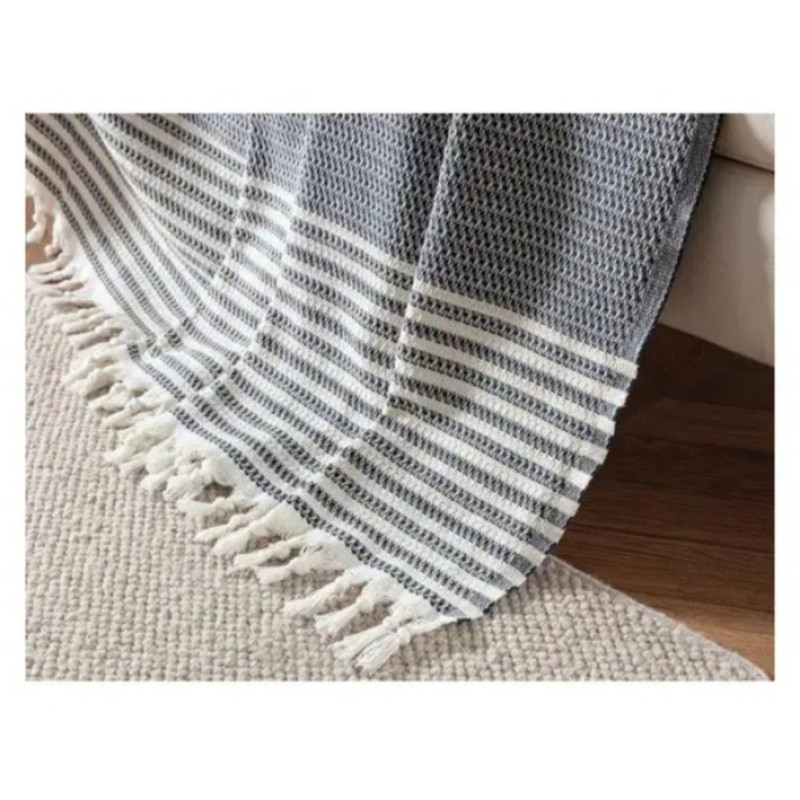 شال مبل و تخت مدل پنبه ترک طرح منگوله دار سایز 230x170 سانتی‌متر