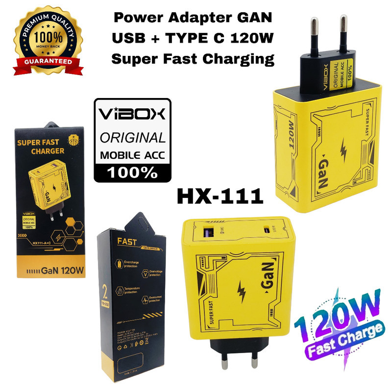 شارژر دیواری 120 وات مدل HX111-A+C به همراه کابل تبدیل USB  USB-C به لایتنینگ  USB-C
