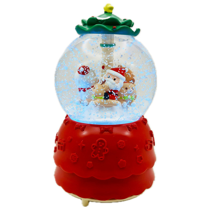 گوی موزیکال مدل پمپی مجسمه چرخشی کراسل بابانوئل و آدم برفی و گوزن طرح کریسمس کد RP3294