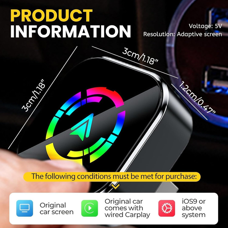 کارپلی و اندروید اتو مدل Wireless CarPlayAndroid Auto Q1A به همراه مبدل USB به USB-C