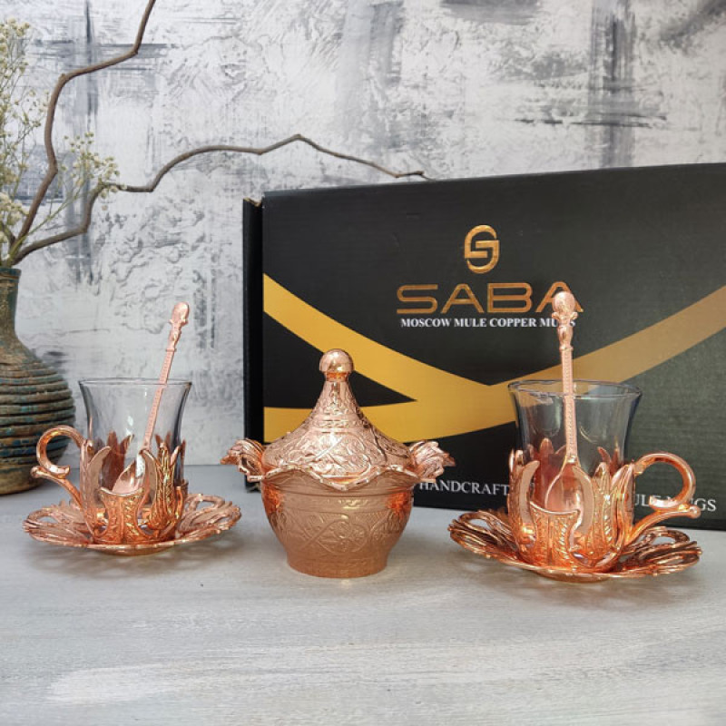 ست فنجان و قندان مسی مدل نوشین کد HS90