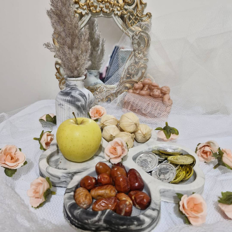 ست هفت‌سین سنگی چهار تکه مدل قلبی