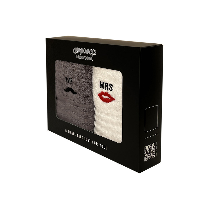 حوله دستی ارس مدل Mr and Mrs سایز 40x60 بسته 2 عددی