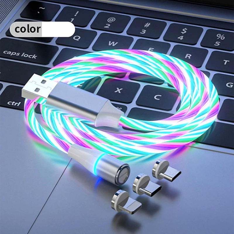 کابل تبدیل مغناطیسی  USB به MicroUSB  USB-C  لایتنینگ مدل  RGB  1x3 طول 1 متر