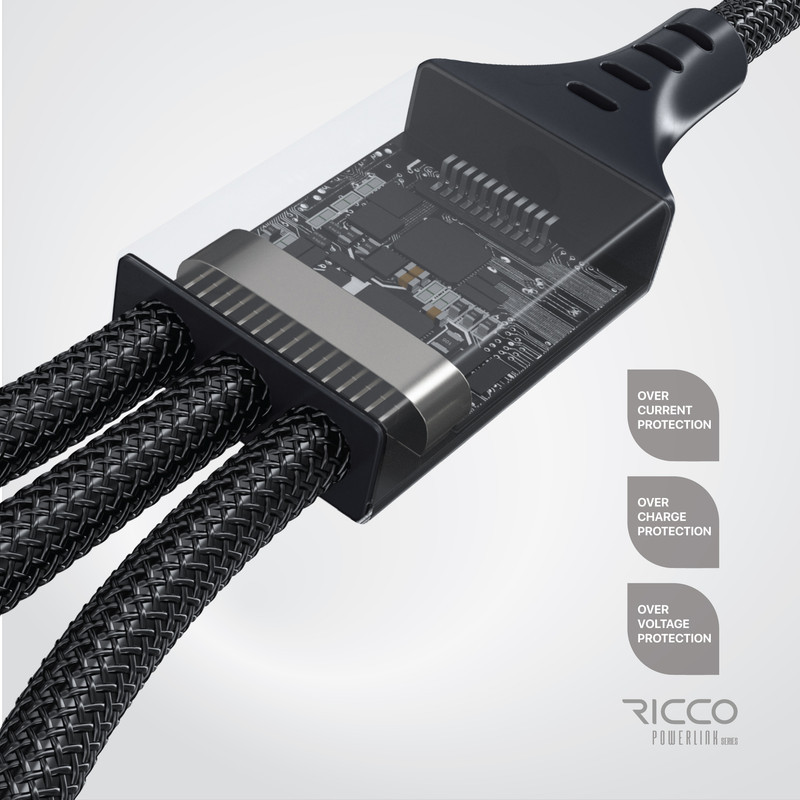 کابل تبدیل USB به لایتنینگ  MicroUSB  USB-C ریکو مدل پاورلینک طول 1.2 متر