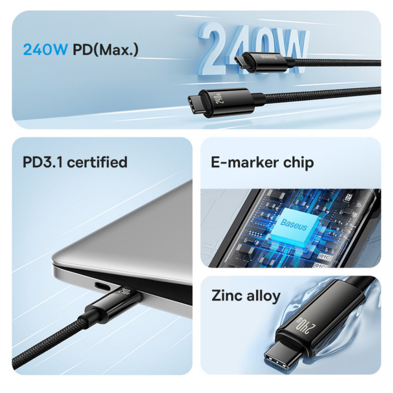 کابل تبدیل USB-C باسئوس مدل (TUNGSTEN GOLD  (240W طول 2 متر