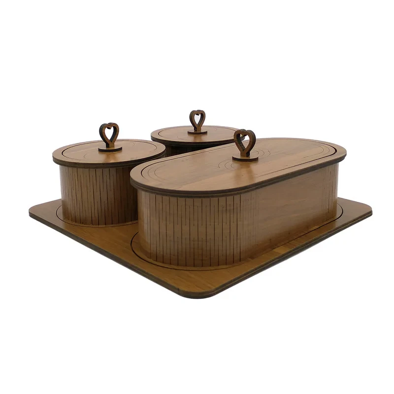 جعبه پذیرایی تکچین کالا مدل LZ-10 مجموعه 4 عددی از MDF مربع با ابعاد 9×9×20 سانتی‌متر و وزن 320 گرم، غیرقابل شستشو