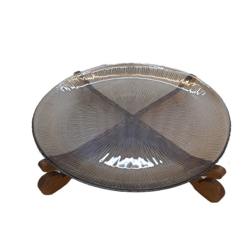 دیس برنج پایه دار مدل سولو کد 2، سرو شیشه‌ای با پایه پلی وود، مناسب شستشو با دست و ماشین ظرفشویی