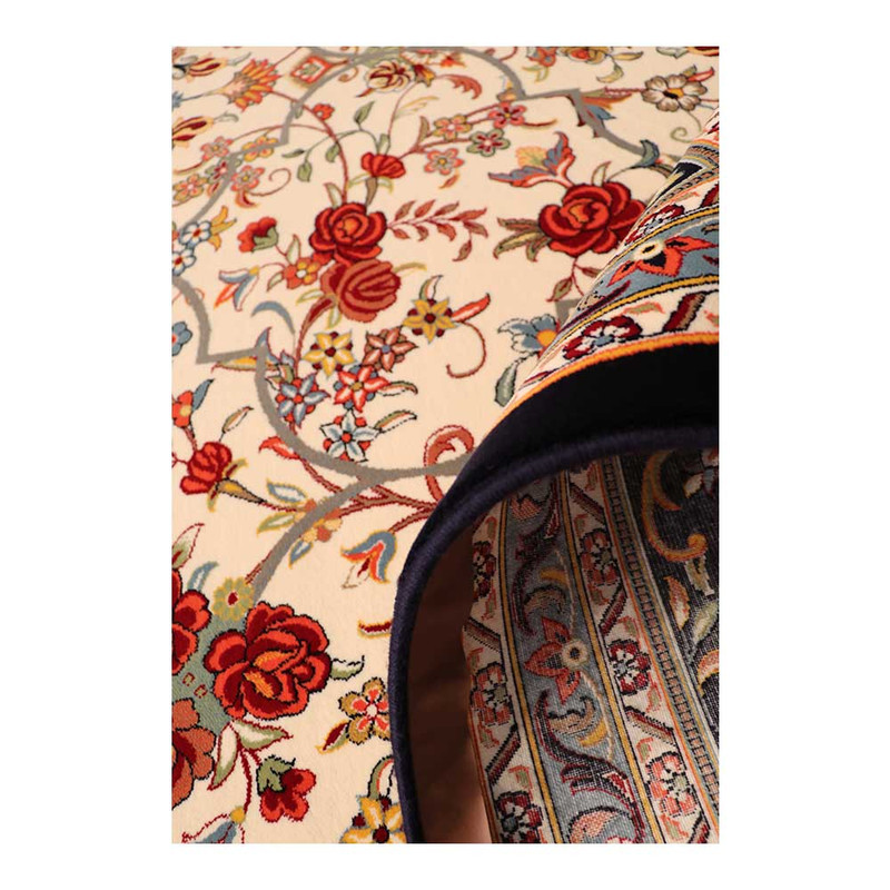 فرش ماشینی 700 شانه زمینه کرم حاشیه لاکی مدل شاهکار نوین کد N110-2509