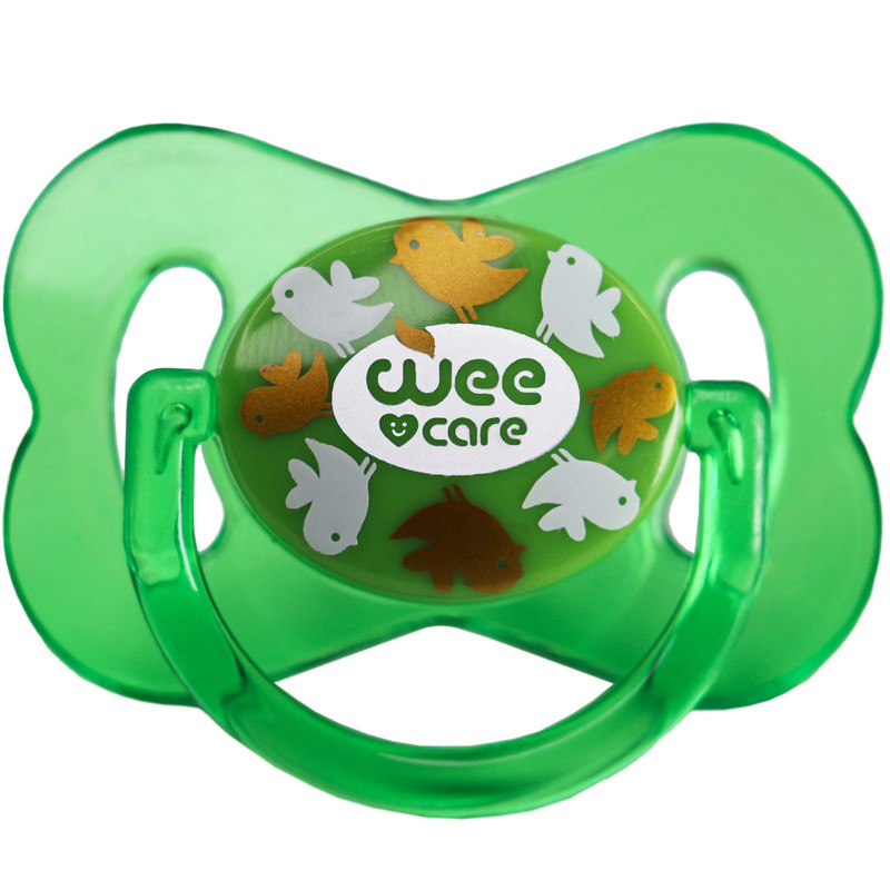 پستانک ارتودنسی وی کر مدل دربدار دسته دار شفاف چاپدار پروانه ای سایز 0-6 ماه کد P127