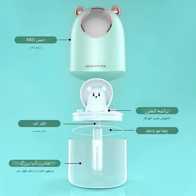 دستگاه بخور و رطوبت‌ساز سرد مدل خرس طرح چراغ دار