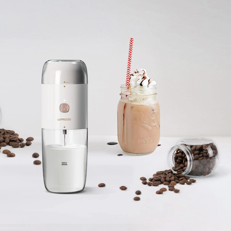 قهوه ساز لپرسو مدل دستگاه دو کاره فوم ساز شیر و آسیاب قهوه لپرسو مدل LePresso LPMFGRWH 2IN1 Portable Milk Frother